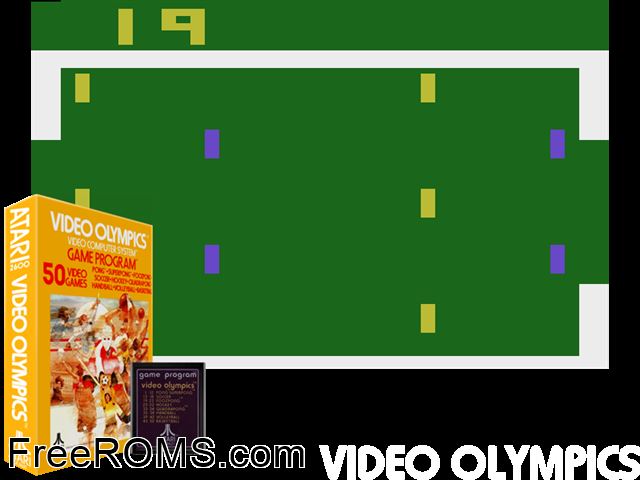 Video Olympics Atari game showing 3D box cover and gameplay screenshot