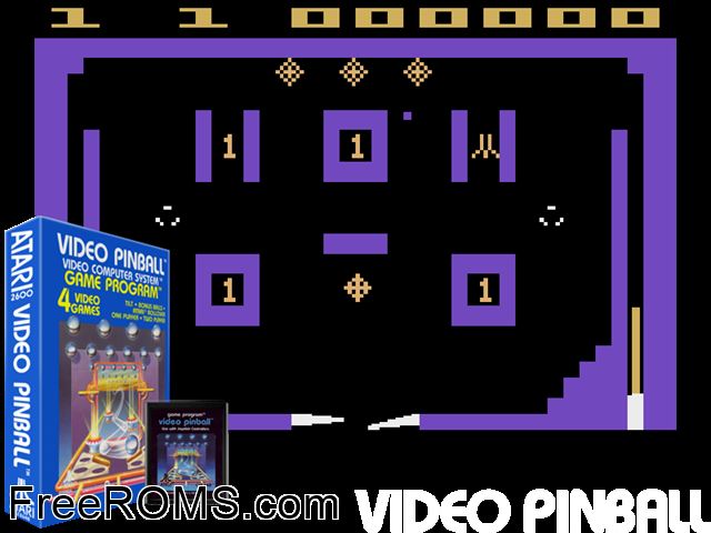 Video Pinball Atari game showing 3D box cover and gameplay screenshot