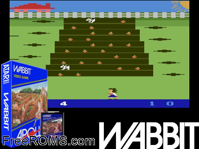 Wabbit Atari game showing 3D box cover and gameplay screenshot