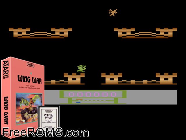Winged Warriors Atari game showing 3D box cover and gameplay screenshot