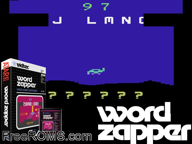 Word Zapper Atari game showing 3D box cover and gameplay screenshot