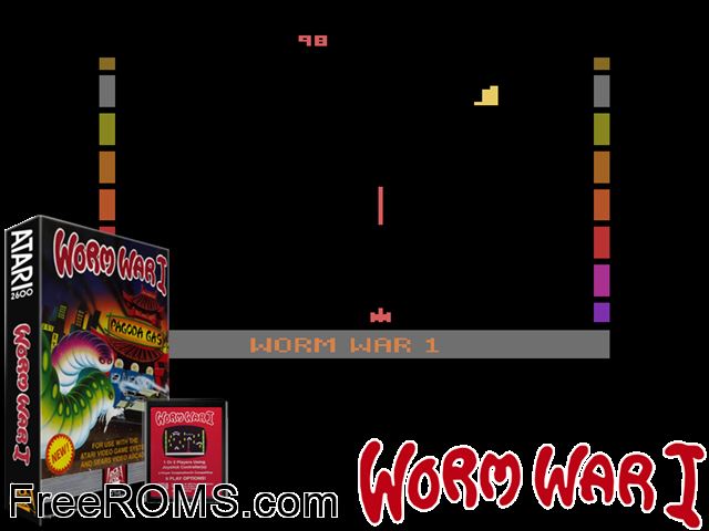 Worm War I Atari game showing 3D box cover and gameplay screenshot