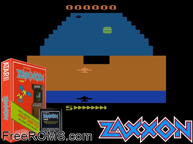 Zaxxon Atari game showing 3D box cover and gameplay screenshot