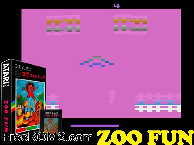 Zoo Fun Atari game showing 3D box cover and gameplay screenshot