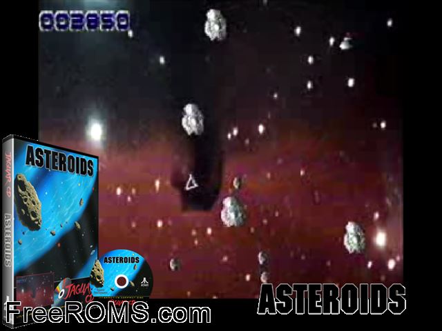Asteroid (2000) (PD) Atari Jaguar game showing 3D box cover and gameplay screenshot