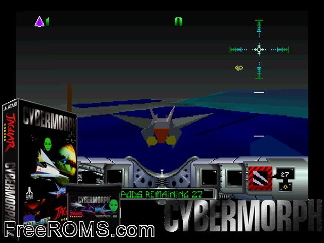 Cybermorph (1993) Atari Jaguar game showing 3D box cover and gameplay screenshot