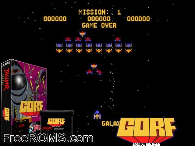 Gorf 2000 (PD) Atari Jaguar game showing 3D box cover and gameplay screenshot