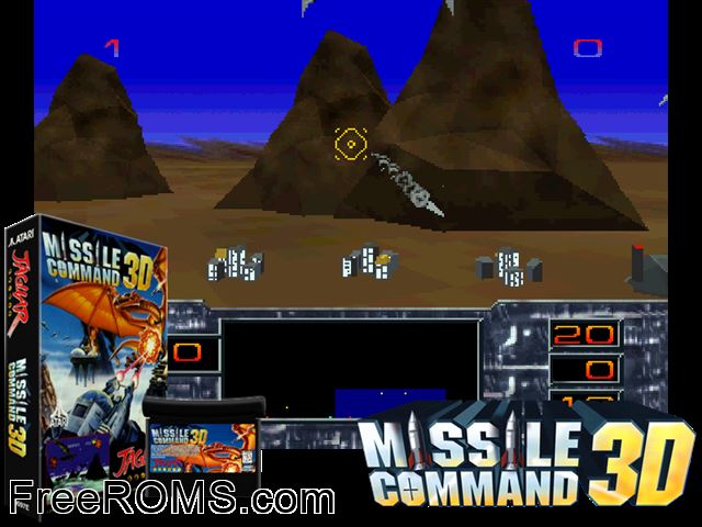 Missile Command 3D (1995) Atari Jaguar game showing 3D box cover and gameplay screenshot