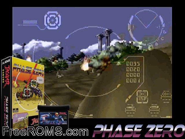 Phase Zero (2000) (PD) Atari Jaguar game showing 3D box cover and gameplay screenshot