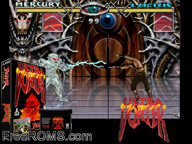 Ultra Vortek (1995) Atari Jaguar game showing 3D box cover and gameplay screenshot