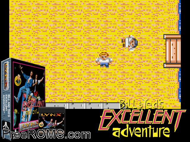 Bill and Ted's Excellent Adventure (1991) Atari Lynx game showing 3D box cover and gameplay screenshot