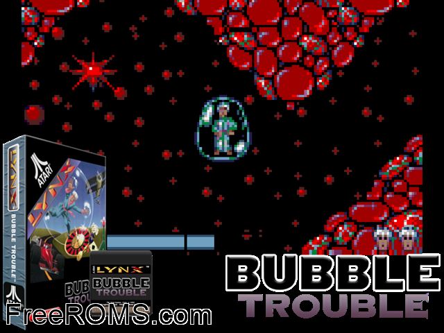 Bubble Trouble (1997) (Telegames) Atari Lynx game showing 3D box cover and gameplay screenshot