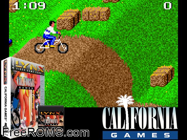 California Games (1991) Atari Lynx game showing 3D box cover and gameplay screenshot