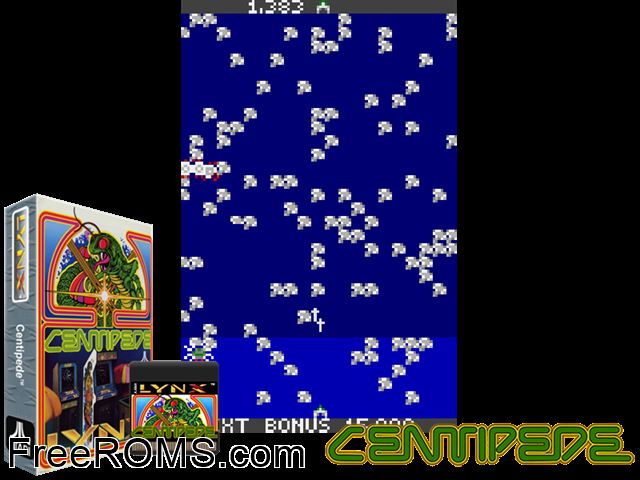 Centipede (Prototype) (1987) (Shadowsoft) Atari Lynx game showing 3D box cover and gameplay screenshot