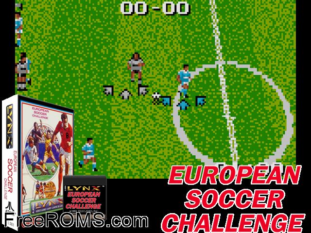 European Soccer Challenge (1993) (Telegames) Atari Lynx game showing 3D box cover and gameplay screenshot
