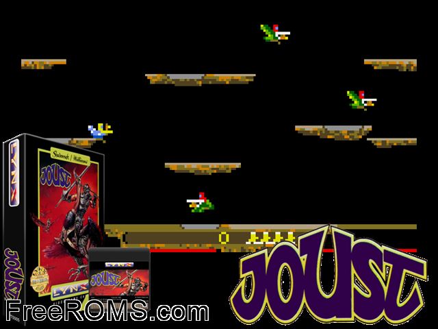 Joust (1993) (Williams) Atari Lynx game showing 3D box cover and gameplay screenshot