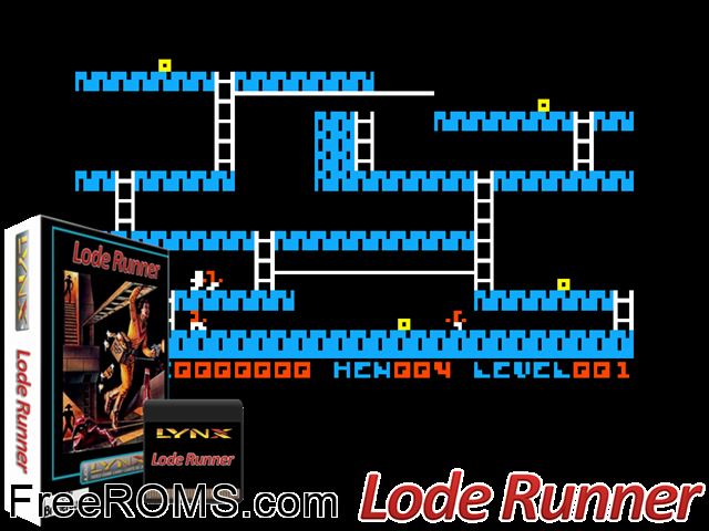 Lode Runner (1996) (Kurt Olsen) Atari Lynx game showing 3D box cover and gameplay screenshot