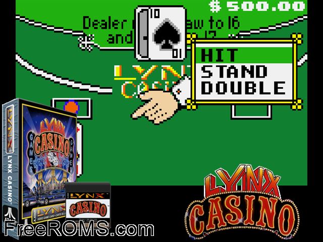 Lynx Casino (1992) Atari Lynx game showing 3D box cover and gameplay screenshot