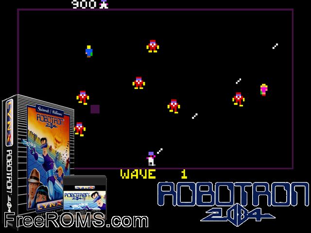 Robotron 2084 (1991) (Willams) Atari Lynx game showing 3D box cover and gameplay screenshot