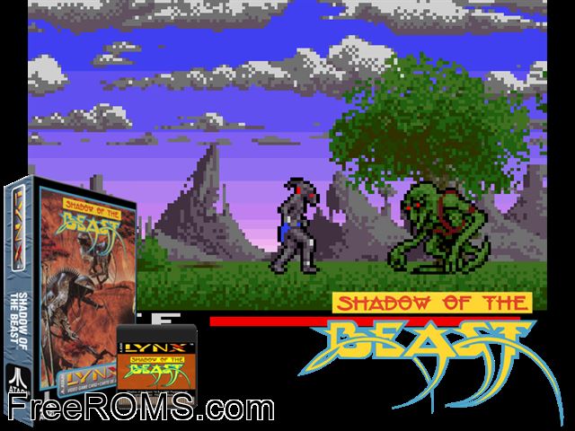 Shadow of the Beast (1992) Atari Lynx game showing 3D box cover and gameplay screenshot
