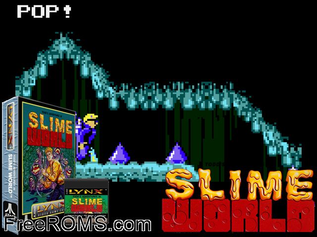 Todd's Adventure in Slime World (1990) Atari Lynx game showing 3D box cover and gameplay screenshot