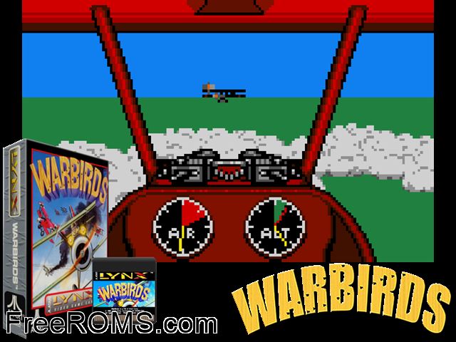 Warbirds (1990) Atari Lynx game showing 3D box cover and gameplay screenshot