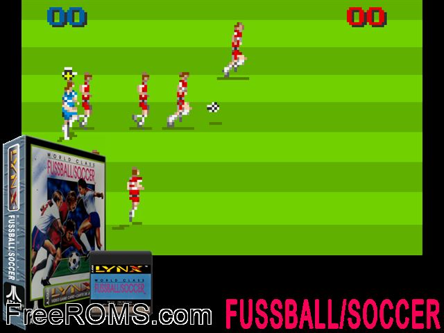 World Class Soccer (1992) Atari Lynx game showing 3D box cover and gameplay screenshot