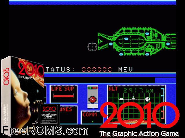2010 - The Graphic Action Game (1984) ColecoVision game showing 3D box cover and gameplay screenshot