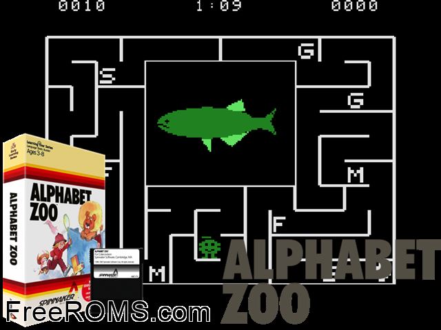 Alphabet Zoo (1984) ColecoVision game showing 3D box cover and gameplay screenshot