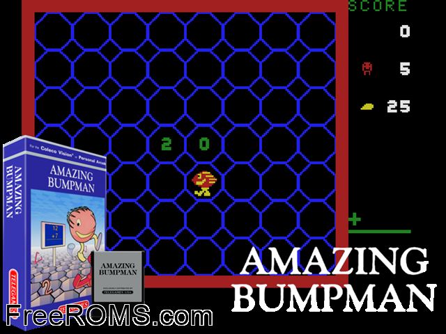 Amazing Bumpman (1986) ColecoVision game showing 3D box cover and gameplay screenshot