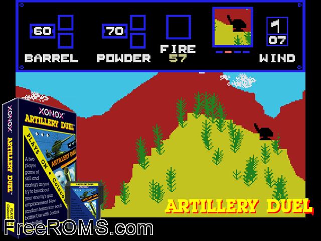 Artillery Duel (1983) ColecoVision game showing 3D box cover and gameplay screenshot