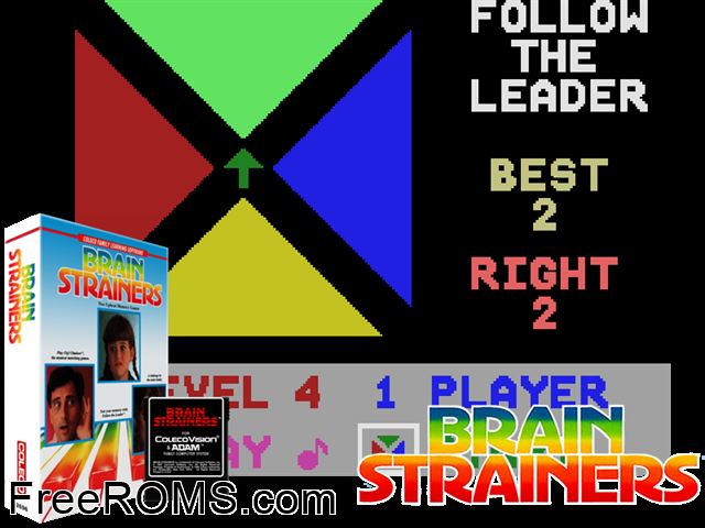 Brain Strainers (1984) ColecoVision game showing 3D box cover and gameplay screenshot