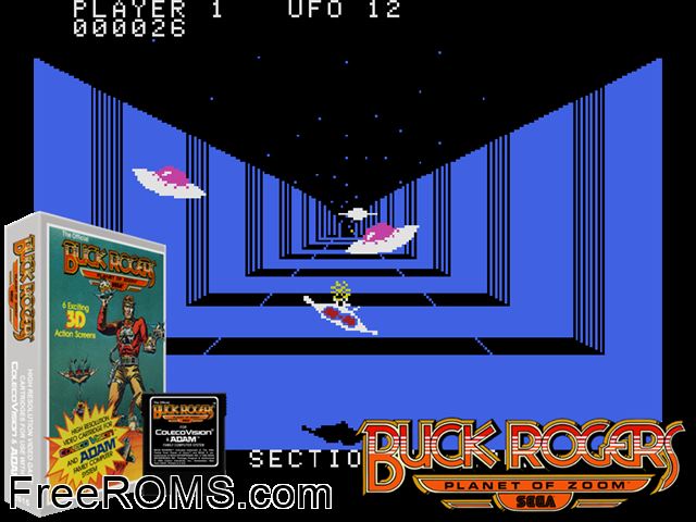 Buck Rogers - Planet Of Zoom (1983) ColecoVision game showing 3D box cover and gameplay screenshot