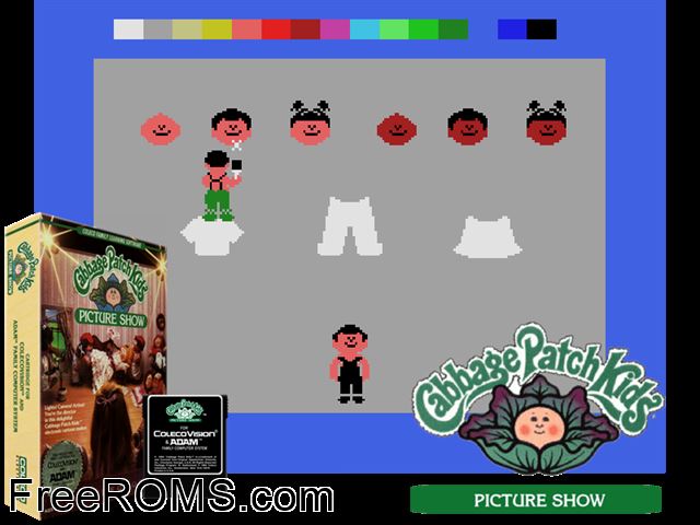 Cabbage Patch Kids Picture Show (1984) ColecoVision game showing 3D box cover and gameplay screenshot