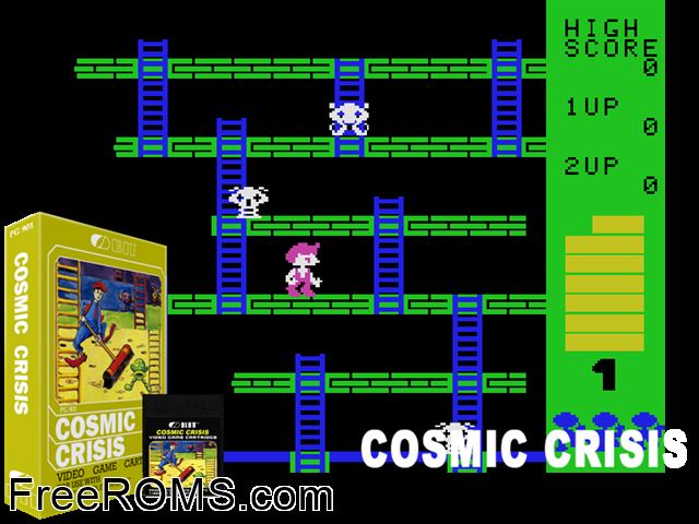 Cosmic Crisis (1983) ColecoVision game showing 3D box cover and gameplay screenshot