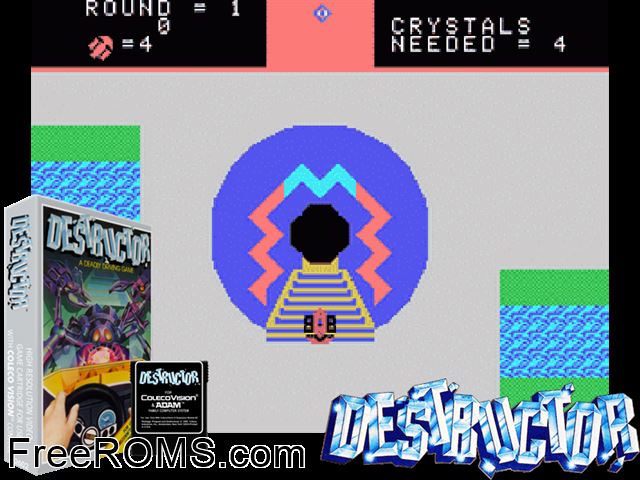 Destructor (1984) ColecoVision game showing 3D box cover and gameplay screenshot