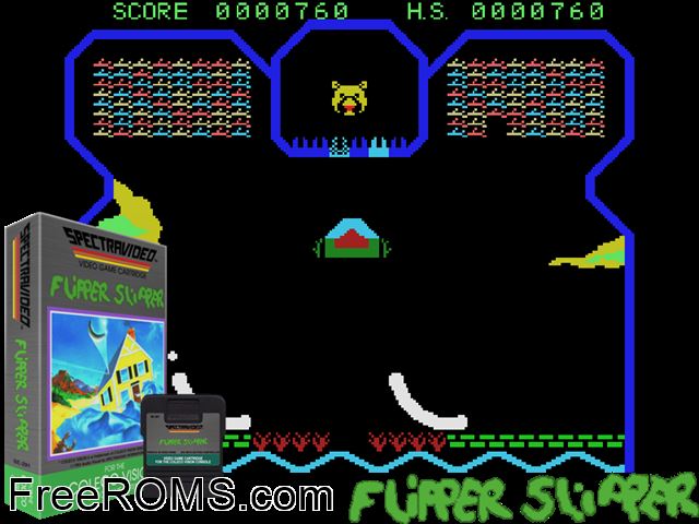 Flipper Slipper (1983) ColecoVision game showing 3D box cover and gameplay screenshot