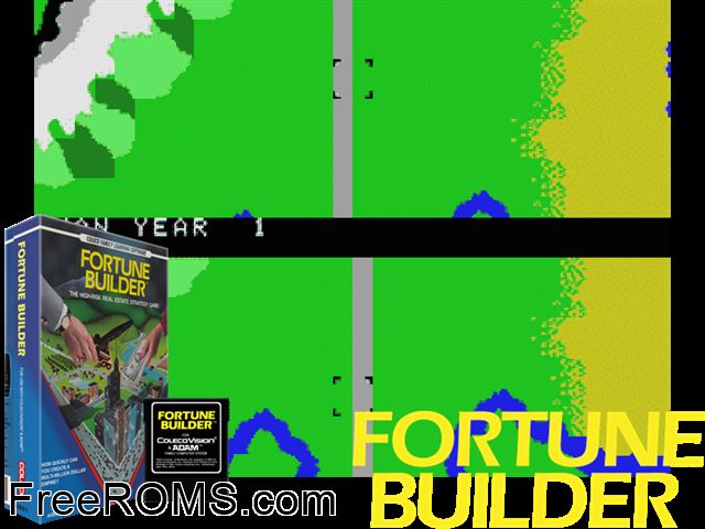 Fortune Builder (1984) ColecoVision game showing 3D box cover and gameplay screenshot