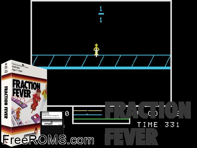Fraction Fever (1983) ColecoVision game showing 3D box cover and gameplay screenshot