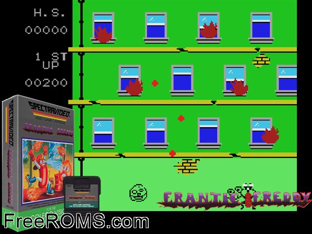 Frantic Freddy (1983) ColecoVision game showing 3D box cover and gameplay screenshot
