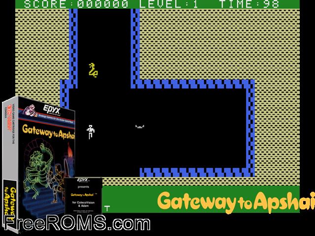 Gateway to Apshai (1984) ColecoVision game showing 3D box cover and gameplay screenshot