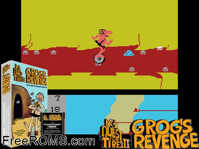 GrogsRevenge ColecoVision game showing 3D box cover and gameplay screenshot
