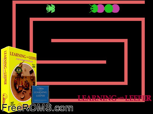 Learning With Leeper (1983) (bad dump) ColecoVision game showing 3D box cover and gameplay screenshot