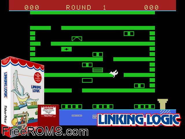 Linking Logic (1984) ColecoVision game showing 3D box cover and gameplay screenshot