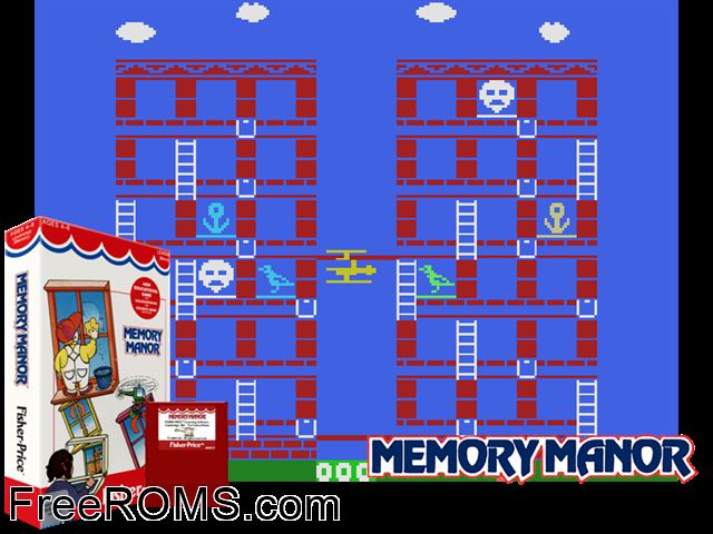 Memory Manor (1984) ColecoVision game showing 3D box cover and gameplay screenshot