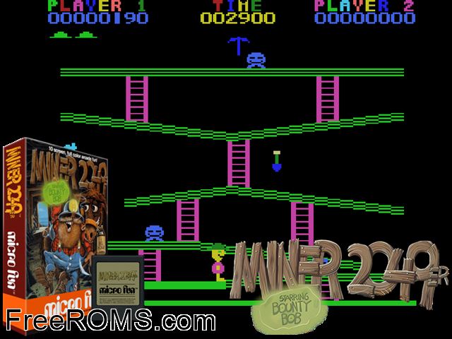 Miner 2049er (1983) (alt) ColecoVision game showing 3D box cover and gameplay screenshot
