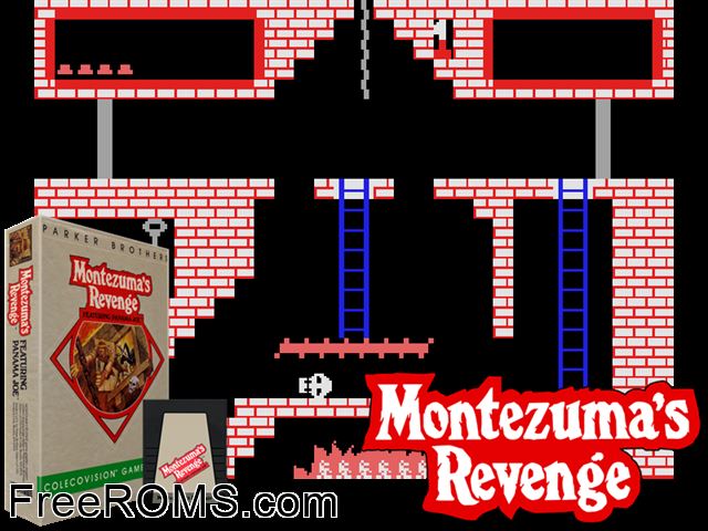 Montezuma's Revenge (1984) ColecoVision game showing 3D box cover and gameplay screenshot