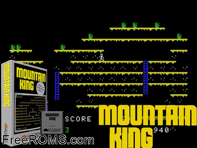 Mountain King (1983-84) ColecoVision game showing 3D box cover and gameplay screenshot