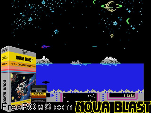 Nova Blast (1983) ColecoVision game showing 3D box cover and gameplay screenshot