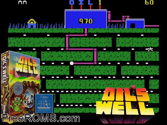 Oil's Well (1984) (bad dump) ColecoVision game showing 3D box cover and gameplay screenshot